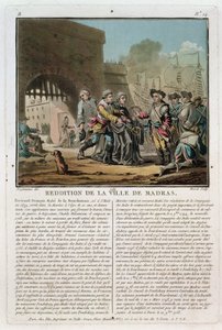 Reddition de la ville de Madras, 1746, gravée par Jean Baptiste Morret, 1789